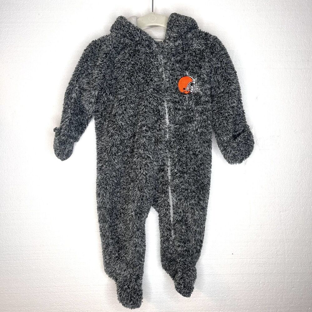NFL Apparel Kids Grey Cleveland Browns Fleece Jumpsuit Zip Up 3/6M